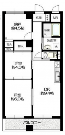 神戸市須磨区飛松町、中古マンションの間取り画像です