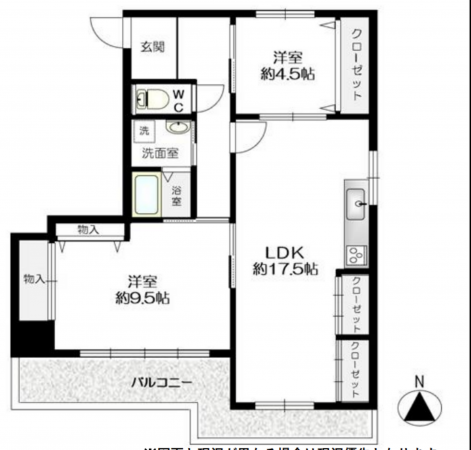 神戸市須磨区平田町、中古マンションの間取り画像です