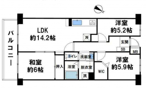 神戸市須磨区北落合、中古マンションの間取り画像です