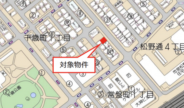 神戸市須磨区千歳町、収益物件/住宅付店舗の地図画像です