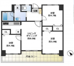 神戸市須磨区衣掛町、中古マンションの間取り画像です