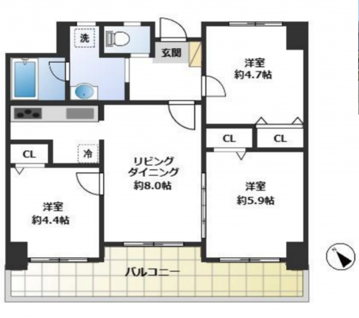 神戸市須磨区衣掛町、中古マンションの間取り画像です