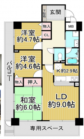 神戸市須磨区若木町、中古マンションの間取り画像です