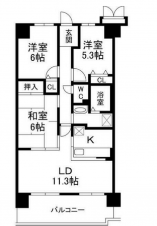 神戸市須磨区清水台、中古マンションの間取り画像です