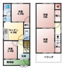 神戸市須磨区妙法寺、中古一戸建ての間取り画像です