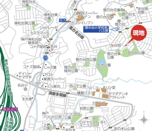 神戸市須磨区菅の台、新築一戸建ての地図画像です