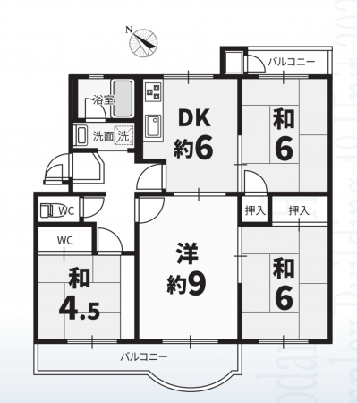 神戸市須磨区西落合、中古マンションの間取り画像です