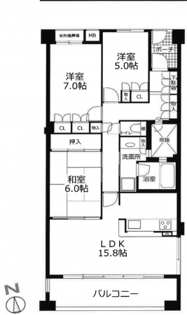 神戸市須磨区高倉町、中古マンションの間取り画像です