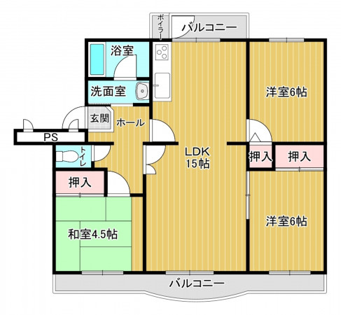 神戸市須磨区南落合、中古マンションの間取り画像です