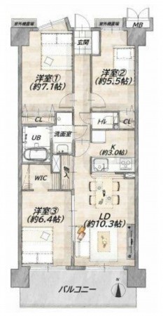 神戸市須磨区清水台、中古マンションの間取り画像です