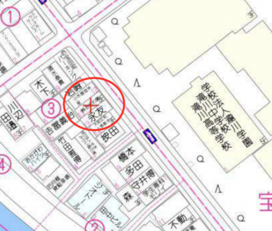 神戸市須磨区宝田町、中古一戸建ての地図画像です