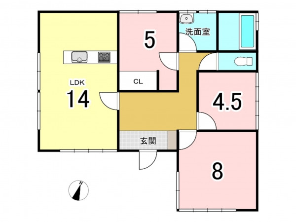 八戸市大字鮫町、中古一戸建ての間取り画像です
