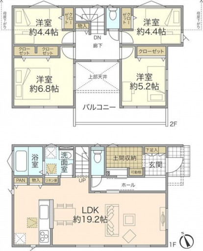 横浜市都筑区東山田、新築一戸建ての間取り画像です