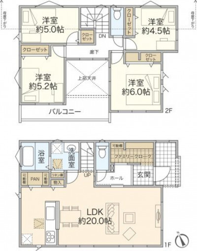 横浜市都筑区東山田、新築一戸建ての間取り画像です