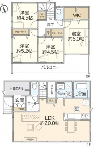 横浜市都筑区東山田、新築一戸建ての間取り画像です