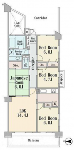 横浜市都筑区池辺町、中古マンションの間取り画像です