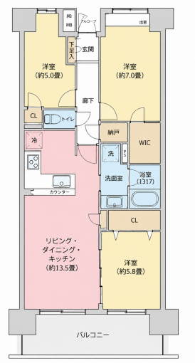 横浜市都筑区大棚西、中古マンションの間取り画像です