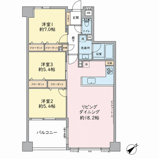 横浜市都筑区荏田東、中古マンションの間取り画像です