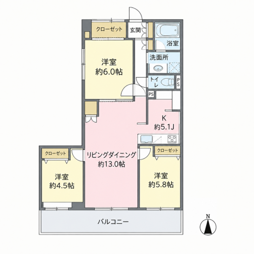 横浜市都筑区茅ケ崎南、中古マンションの間取り画像です