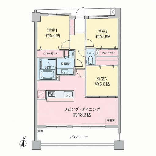 横浜市都筑区牛久保東、中古マンションの間取り画像です