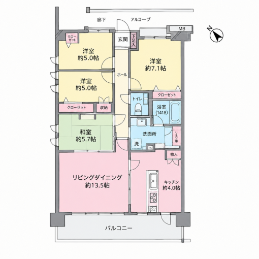 横浜市都筑区牛久保東、中古マンションの間取り画像です