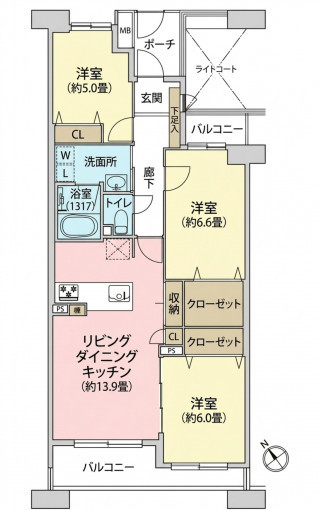横浜市都筑区南山田、中古マンションの間取り画像です