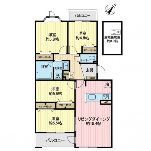 横浜市都筑区加賀原、中古マンションの間取り画像です