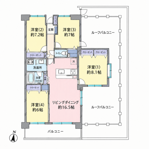 横浜市都筑区南山田、中古マンションの間取り画像です