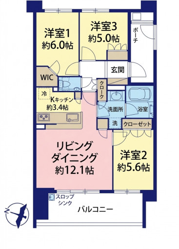 横浜市都筑区東山田、中古マンションの間取り画像です