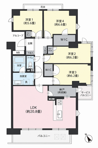 横浜市都筑区中川、中古マンションの間取り画像です