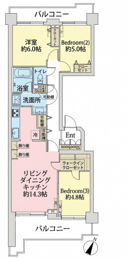 横浜市都筑区中川、中古マンションの間取り画像です