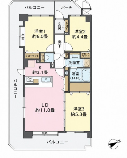 横浜市都筑区茅ケ崎東、中古マンションの間取り画像です