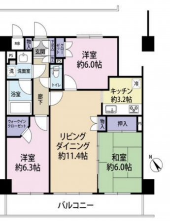 横浜市都筑区中川、中古マンションの間取り画像です