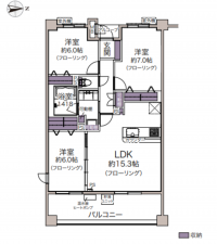 横浜市都筑区荏田南、中古マンションの間取り画像です