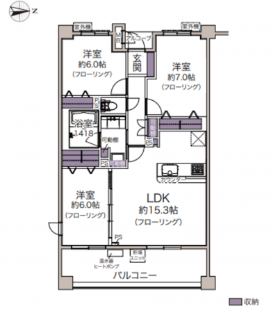 横浜市都筑区荏田南、中古マンションの間取り画像です