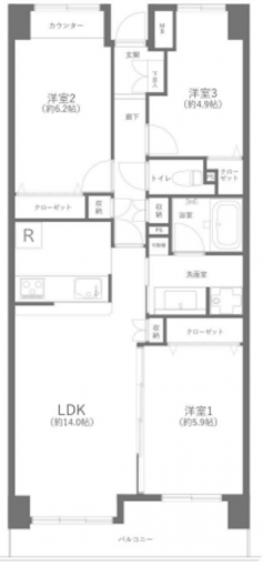 横浜市都筑区南山田、中古マンションの間取り画像です