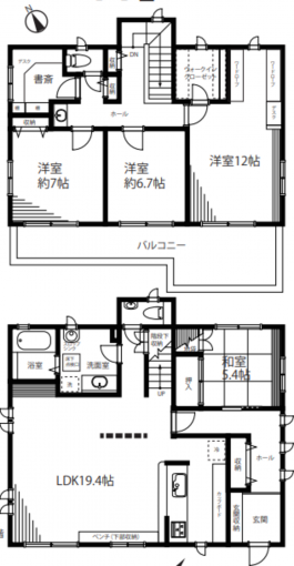横浜市都筑区茅ケ崎東、中古一戸建ての間取り画像です