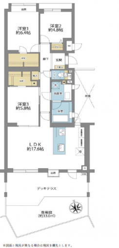 横浜市都筑区茅ケ崎東、中古マンションの間取り画像です