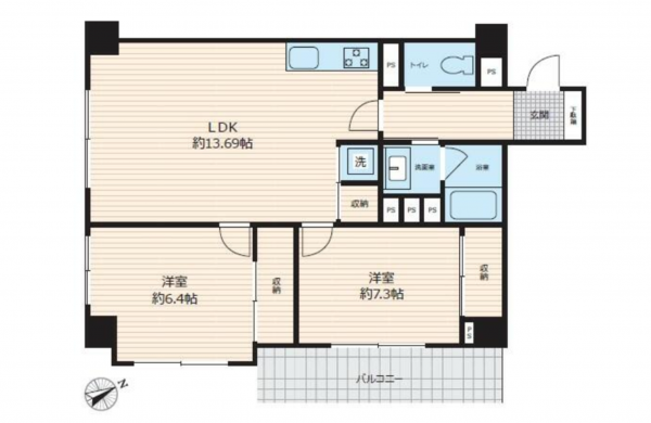 板橋区中丸町、中古マンションの間取り画像です