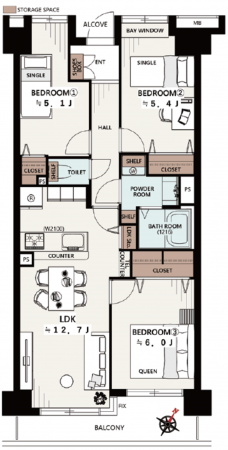 板橋区小茂根、中古マンションの間取り画像です