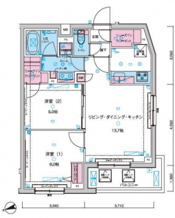 板橋区東山町、中古マンションの間取り画像です