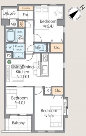 板橋区成増、中古マンションの間取り画像です