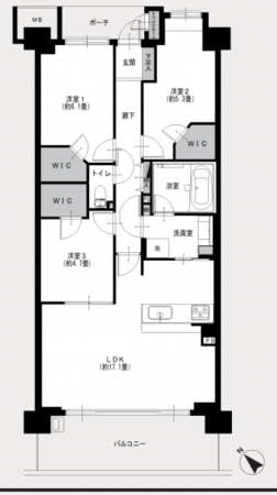 板橋区加賀、中古マンションの間取り画像です