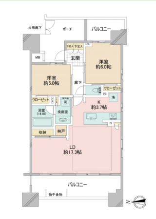 板橋区幸町、中古マンションの間取り画像です