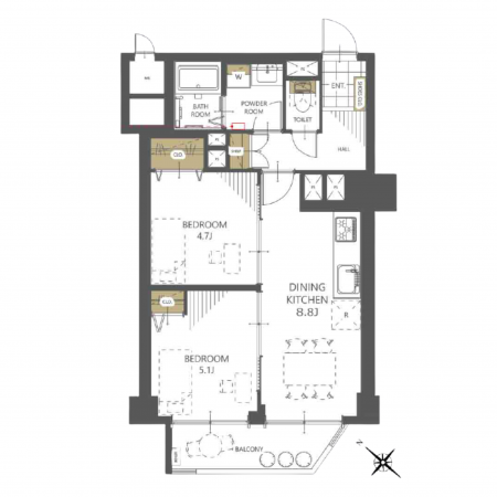 板橋区小豆沢、中古マンションの間取り画像です