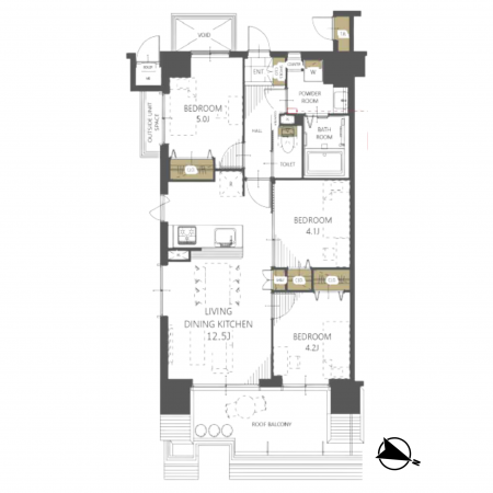 板橋区志村、中古マンションの間取り画像です