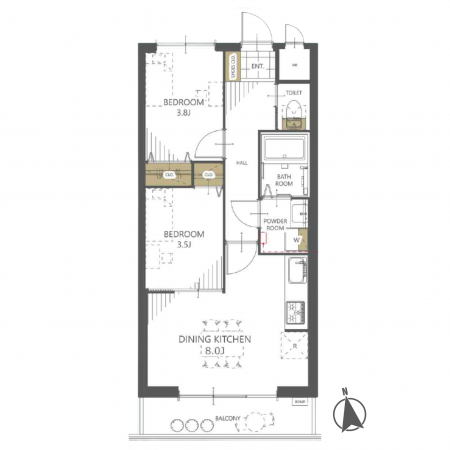 板橋区大山金井町、中古マンションの間取り画像です