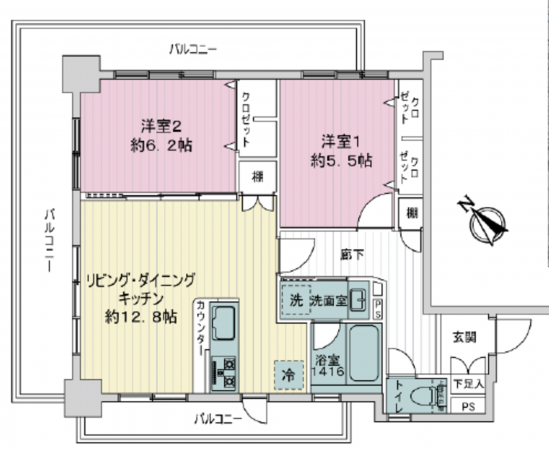 板橋区中丸町、中古マンションの間取り画像です