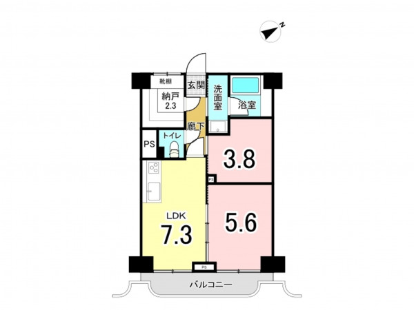 板橋区赤塚新町、中古マンションの間取り画像です