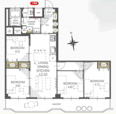 板橋区大山金井町、中古マンションの間取り画像です